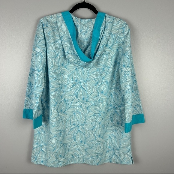 L.L. Bean Tropical Beach Nylon Blend Tunic Hooded Top Large Blue - Picture 11 of 13